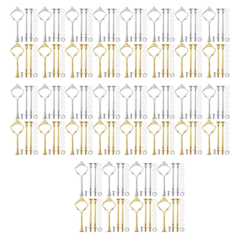 

40 Sets 3 Tier Crown Cake Plate Stand Fittings Hardware Holder Kitchen Gadgets For Wedding And Party - Silver&Golden
