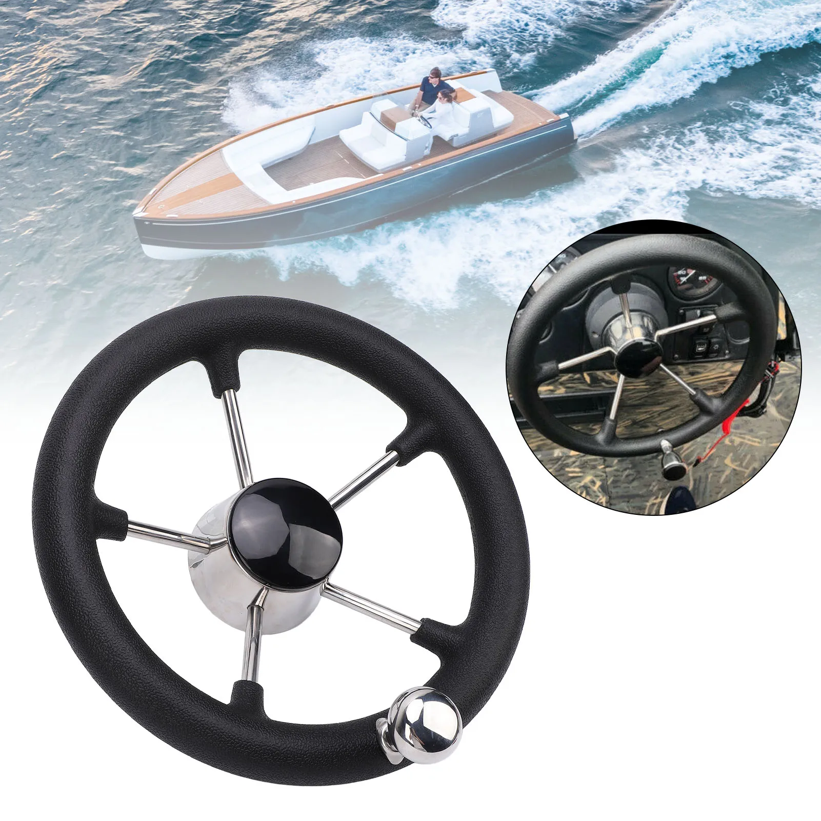 5 Spoke Yacht Steering Wheel 304 Stainless Steel 11in Boat Steering Wheel Foam Grip Smooth Control for 3/4 inch Tapered Shaft