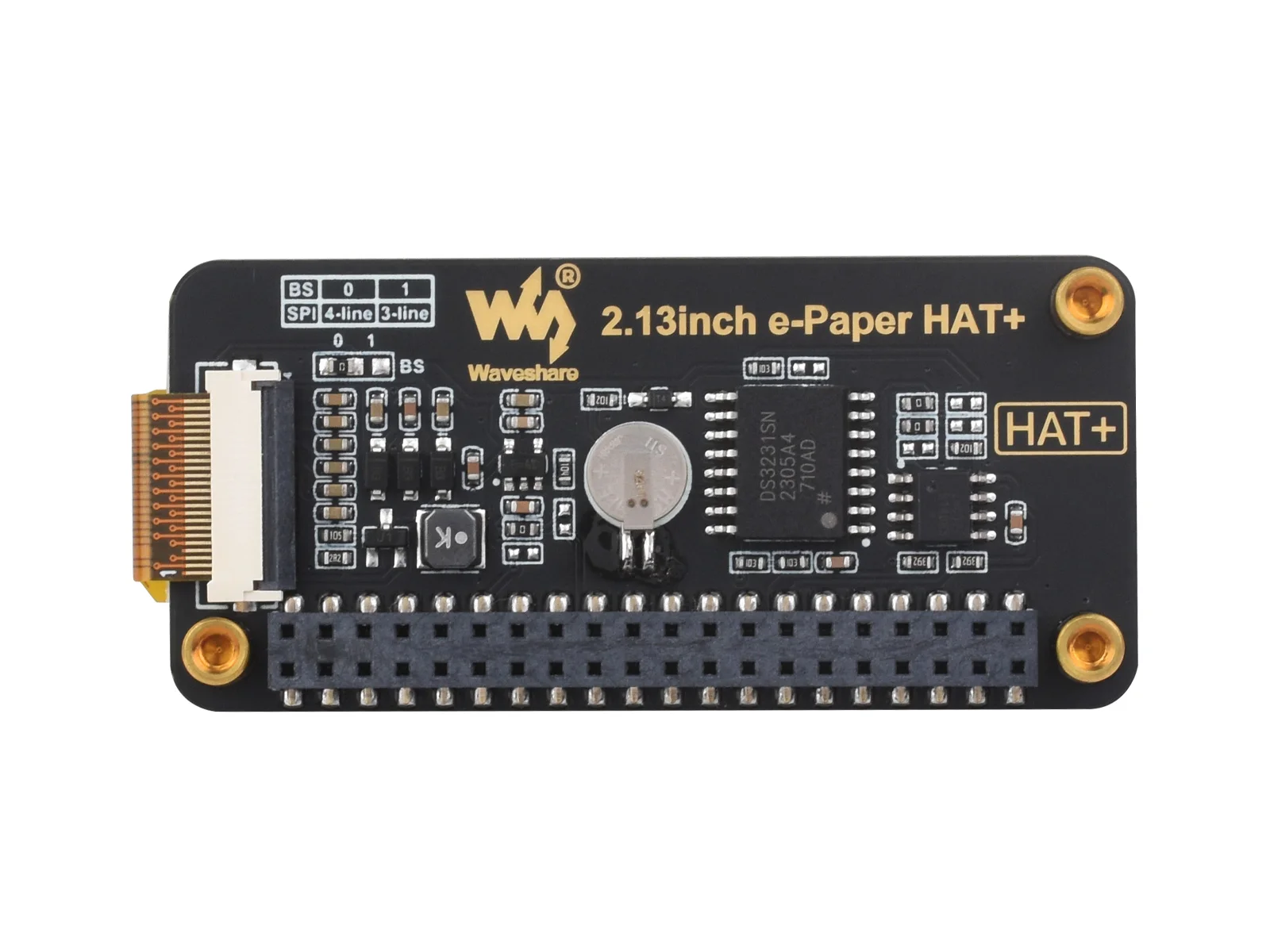 E-Paper HAT Plus para Raspberry Pi, Ecrã E-Ink, 250x122, Processo de Imersão Dourado, Interface SPI, HAT, Standard, com Saco, 2,13 polegadas