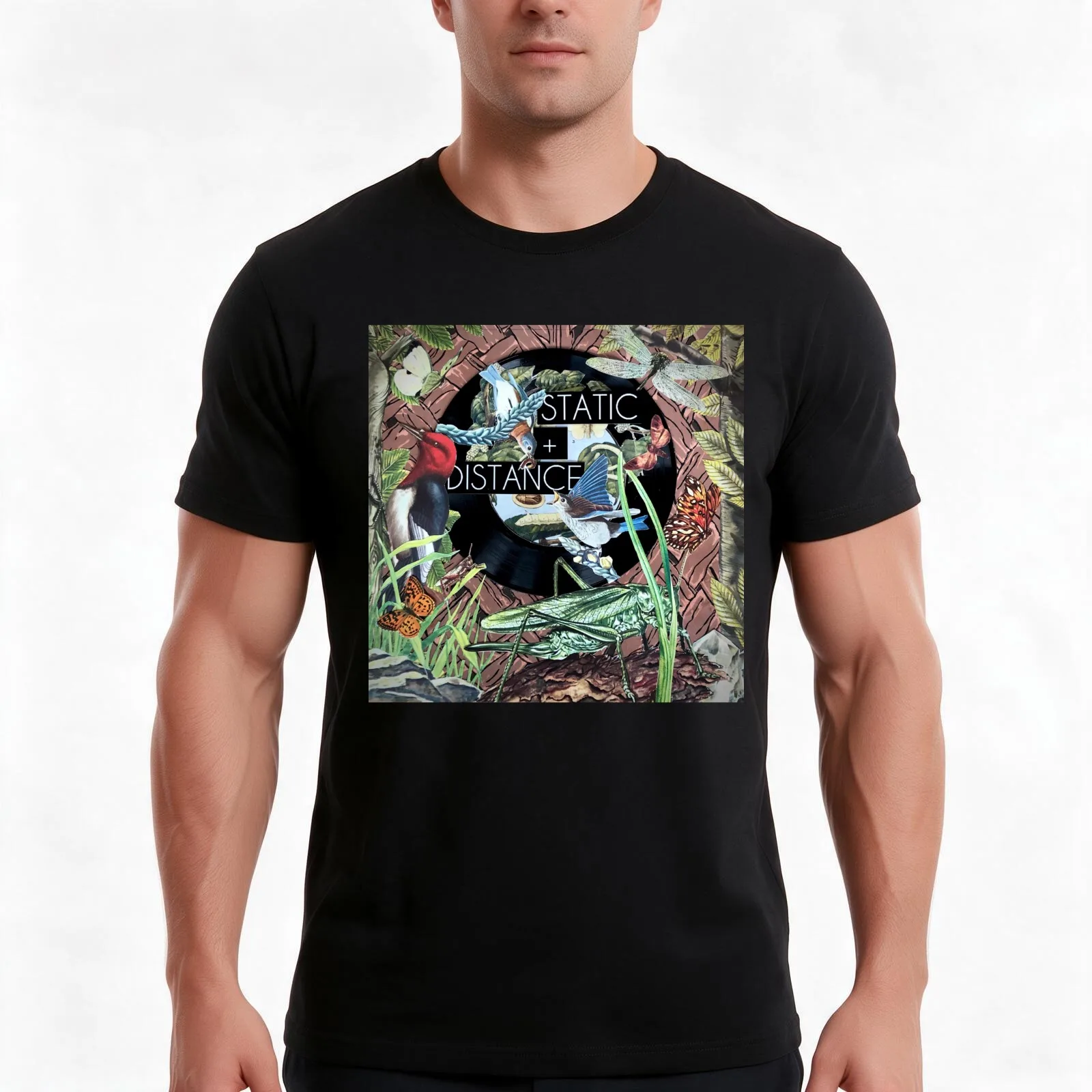 Static + Distance T-Shirt, Summer Casual Cotton Tee, Oversized Streetwear Tops, Vintage Graphic Print, Loose Fit Short Sleeve
