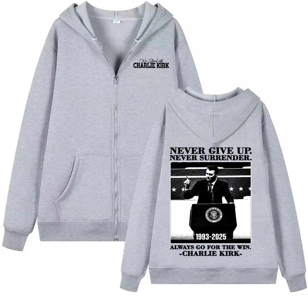 العدالة لتشارلي كيرك الحرية زمم هوديي Harajuku Y2k شارع العليا سترة البلوز الرجال النساء عادية الصوف سستة هوديس