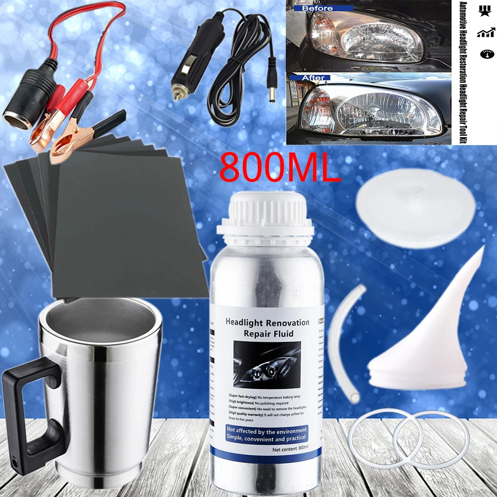 Car Headlight Polish Restoration Kit Car Headlight Repair Renovation Kit 800G Headlamp Liquid Polymer Auto Tool Set