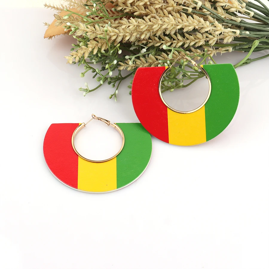 Newest Rasta Wooden Stud Earrings can mixed 2 designs