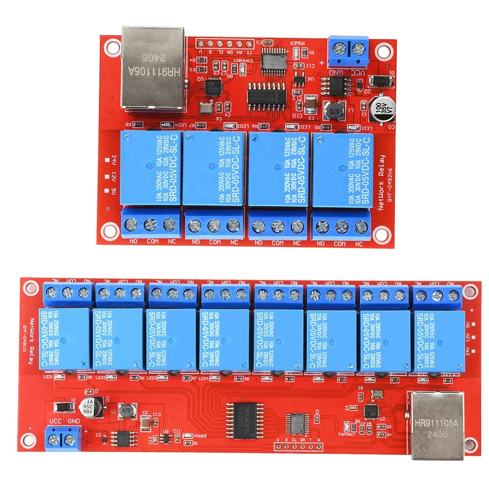 Module de relais 4/8 voies DC 5V/12V/24V, avec indicateurs LED, commutateur de Module de relais, contrôle LAN, dispositif intelligent, télécommande