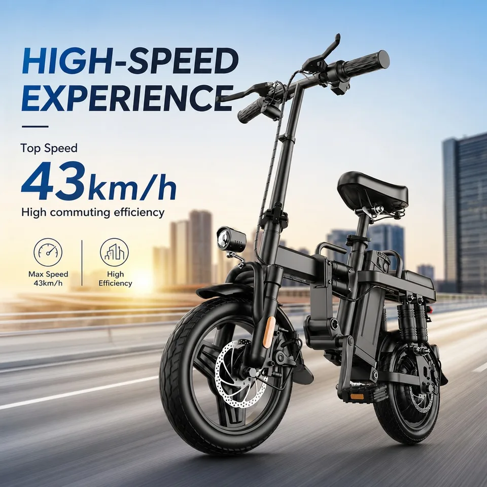 48V 500W Powerful Electric Bike, 43km/h Top Speed, 60km Assist Range, 14" Foldable Frame Fits Trunk, Dual Disc Brakes Rain-Ready, 150kg Load, Fenders & Basket Included, Commuter E-Bike image 3