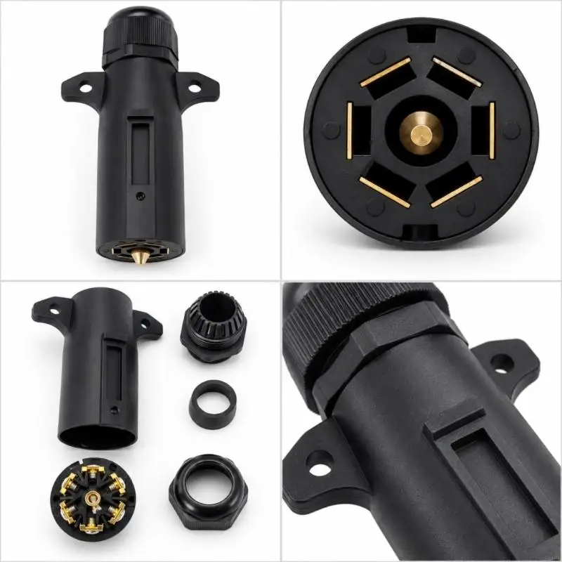 7-Pin Trailer Wiring Connector for 12V Vehicle Circuits, Nylon Housing for Tail, Brake, Turn, and Reverse Light Signals H9EE