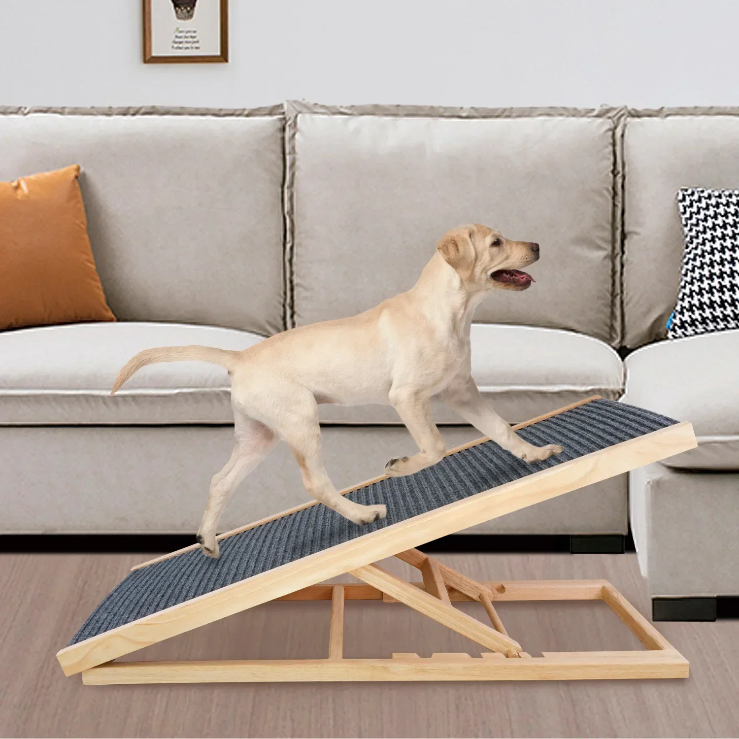 

2/4 Gear Adjustable Wooden Step Stairs For Dogs Cats Anti-slip Pet Ladder Support To 110lb Portable Foldable Pets Safety Ramp