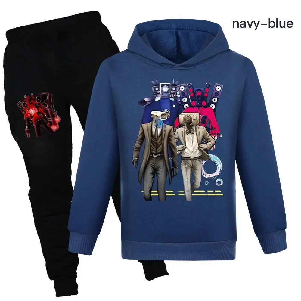 2023 New Spring and Autumn Hooded Pants Set Tracksuit Toilet Man Hoodies Children Sweatshirt Kids Boys Girls Clothing