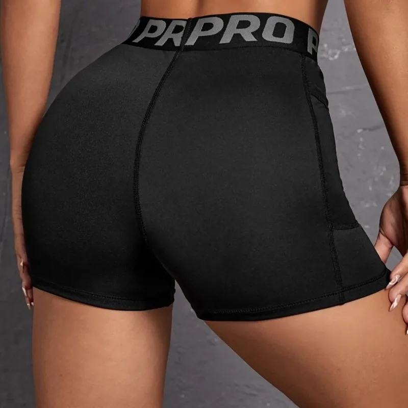 Women Seamed with Pocket Three Point Pants Yoga Shorts High Waist Letter Elastic Butt Lift Leggings Gym Trainning Slim Leggings