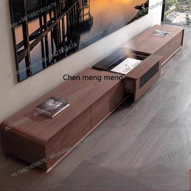 Laser TV Cabinet Electric Retractable Table Smart Projector TV Cabinet Special Walnut
