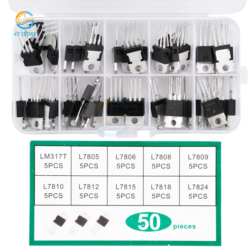 LM317T L7805 L7806 L7808 L7809 L7810 L7812 L7815 5PCS TO-220 Series High-power Three Terminal Voltage Stabilizing Triode Kit