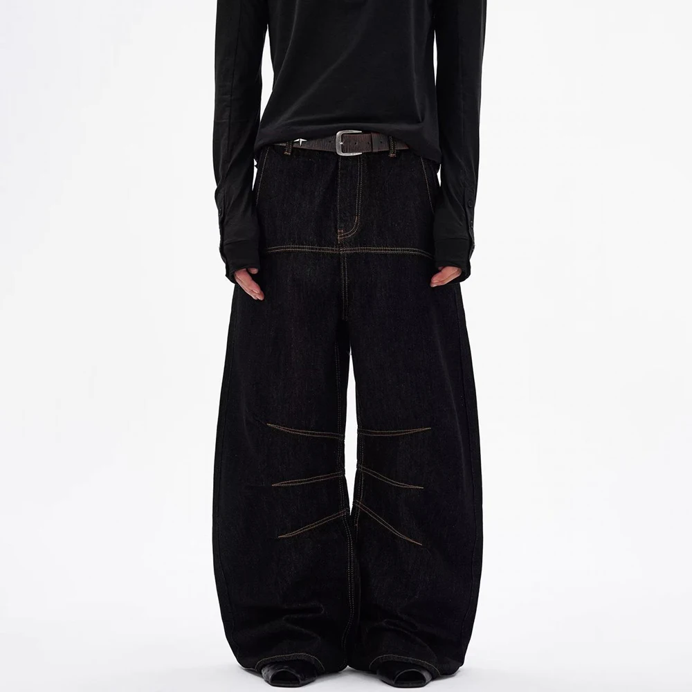2025 Winter Men's Solid Color Wide-Leg Jeans American Retro Fashion Trend High Street Simple Loose Casual Niche Men's Bottoms