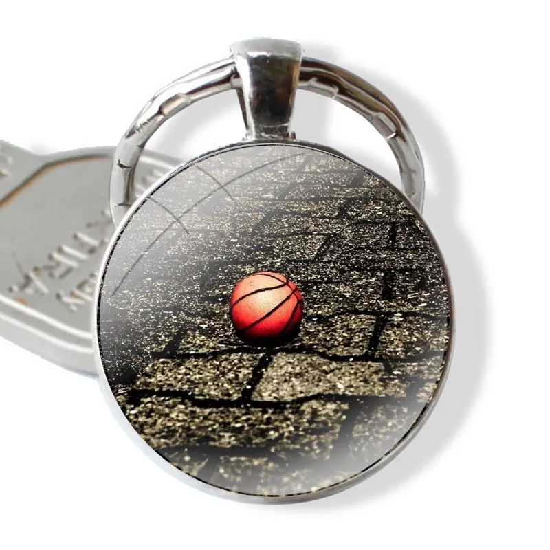 LOVE basketball sports Keychain Handmade Glass Cabochon Key Ring Holder Pendant Key Chains