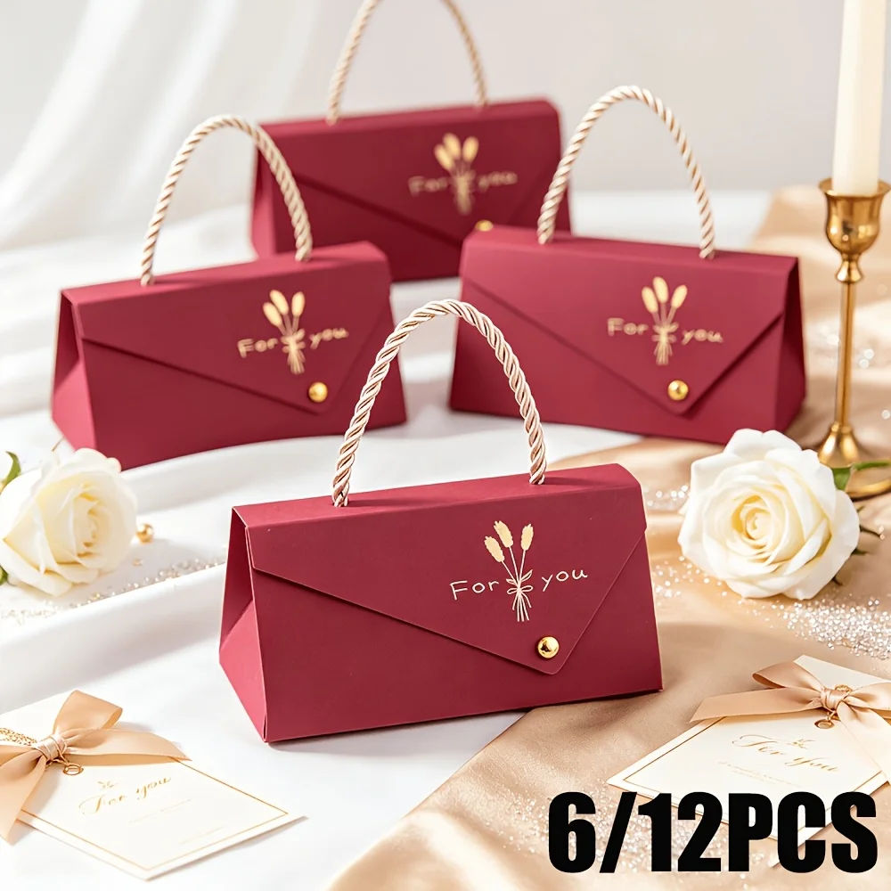 6/12 stuks minimalistische rode cadeaudozen met gouden folie, voor persoonlijke bedrukking, elegante verpakking, bruiloftsgeschenken, verjaardagsfeestjes, cadeauverpakkingen.