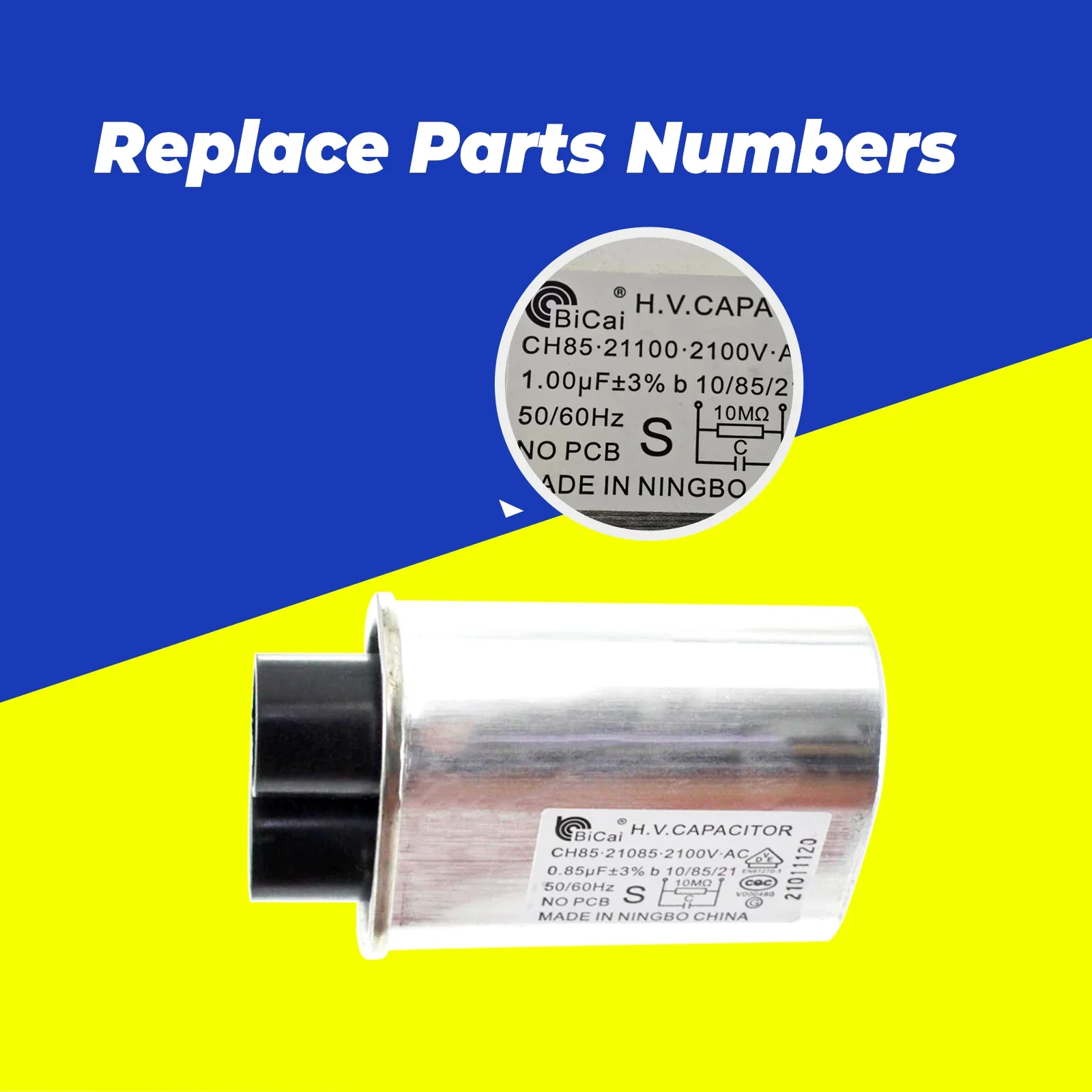 2100V.AC 0.85uF 50/60Hz CH85.21085 High Voltage HV CAPACITOR   Microwave Oven Replacement Parts