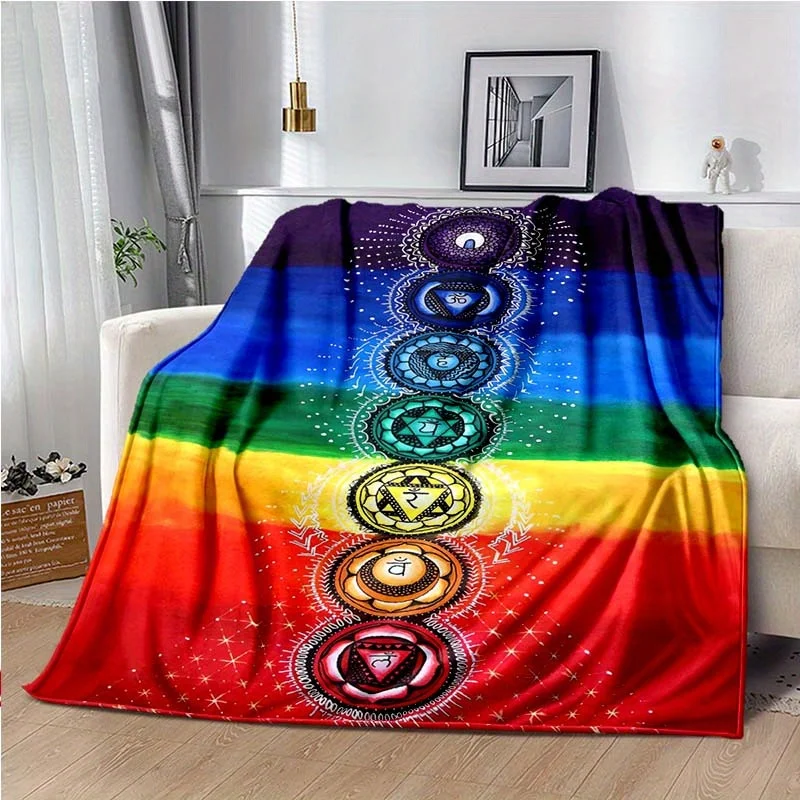 Vibrant Chakra Healing Blanket – Soft, Colorful with Yoga Poses & Energy Centers, Perfect for Home, Office, or Picnic Use