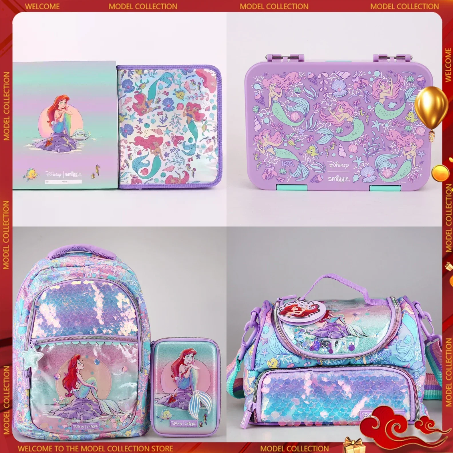 Genuine Australian  Smiggle Disney Ariel Series Schoolbag Backpack Children Cartoon Backpack Stationery Set Children\'S Gifts