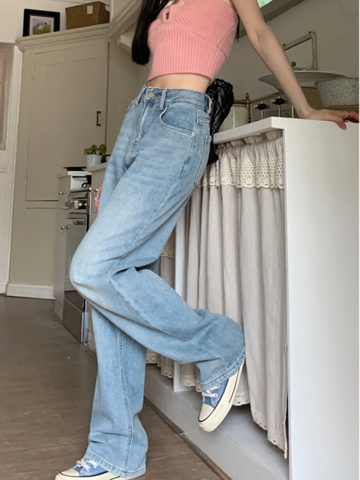 High Waist Straight Leg Jeans Women's Light Color Versatile plus Size Loose Long Pants Casual High Waist Denim Skinnies