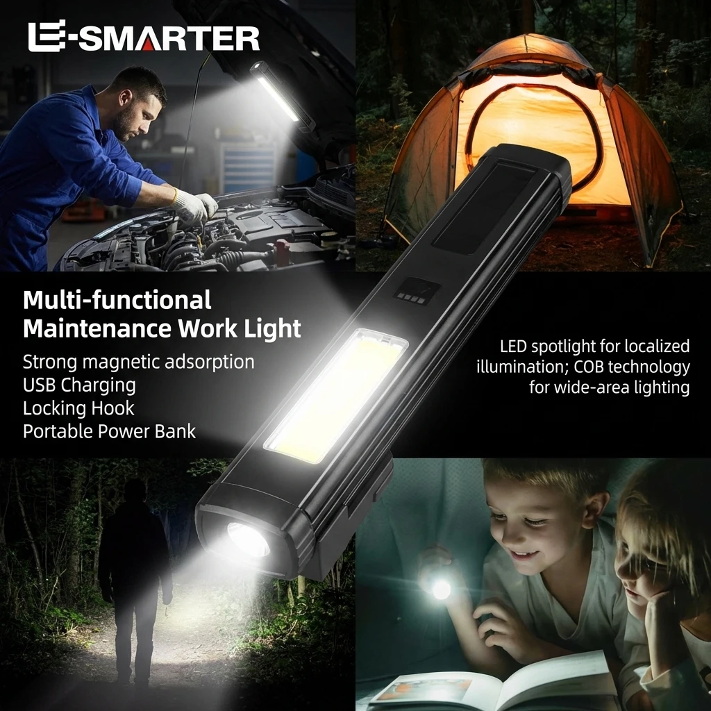 

Светодиодный рабочий фонарь LED+COB с магнитным креплением и клипсой-держателем, аварийный инспекционный фонарь для автомобилей, фонарь-ручка для обслуживания автомобилей