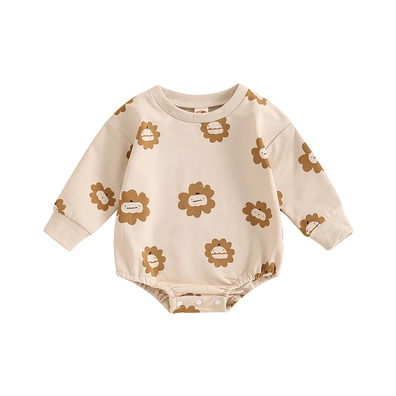 

Newborn Halloween Sweatshirt Baby Girl Boy Pumpkin Romper Floral Print Round Neck Long Sleeve Jumpsuit 3 6 12 18M