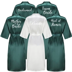 New Bridesmaid Team Bride Long Robes For Women With White Letter Satin Bridal Party Bathrobe Wedding Gift