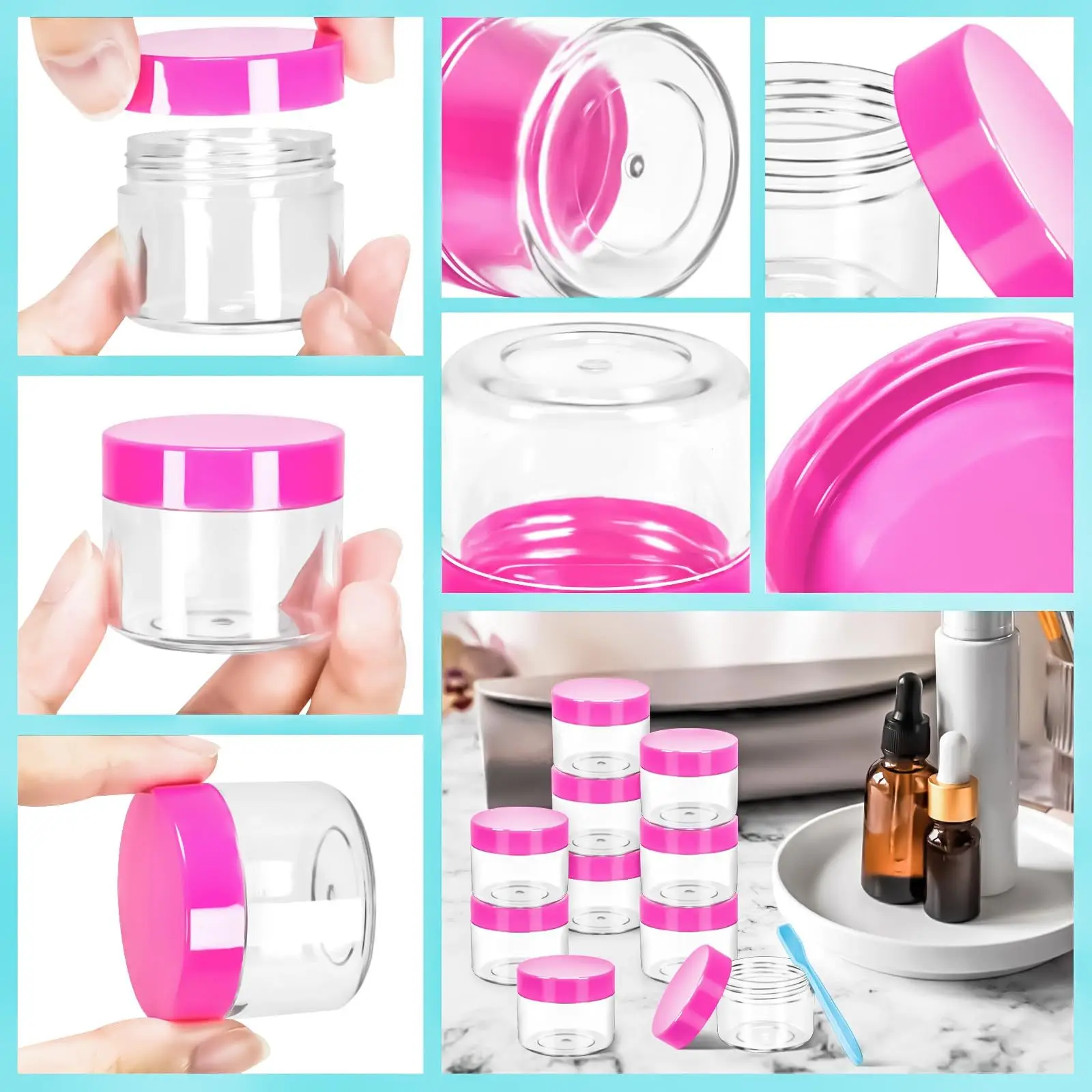 30pcs Empty Sample Pots 20g Plastic Cosmetic Jar Travel Cosmetic Container Jar for Toiletries Cream Lip Balm Portable Makeup Jar