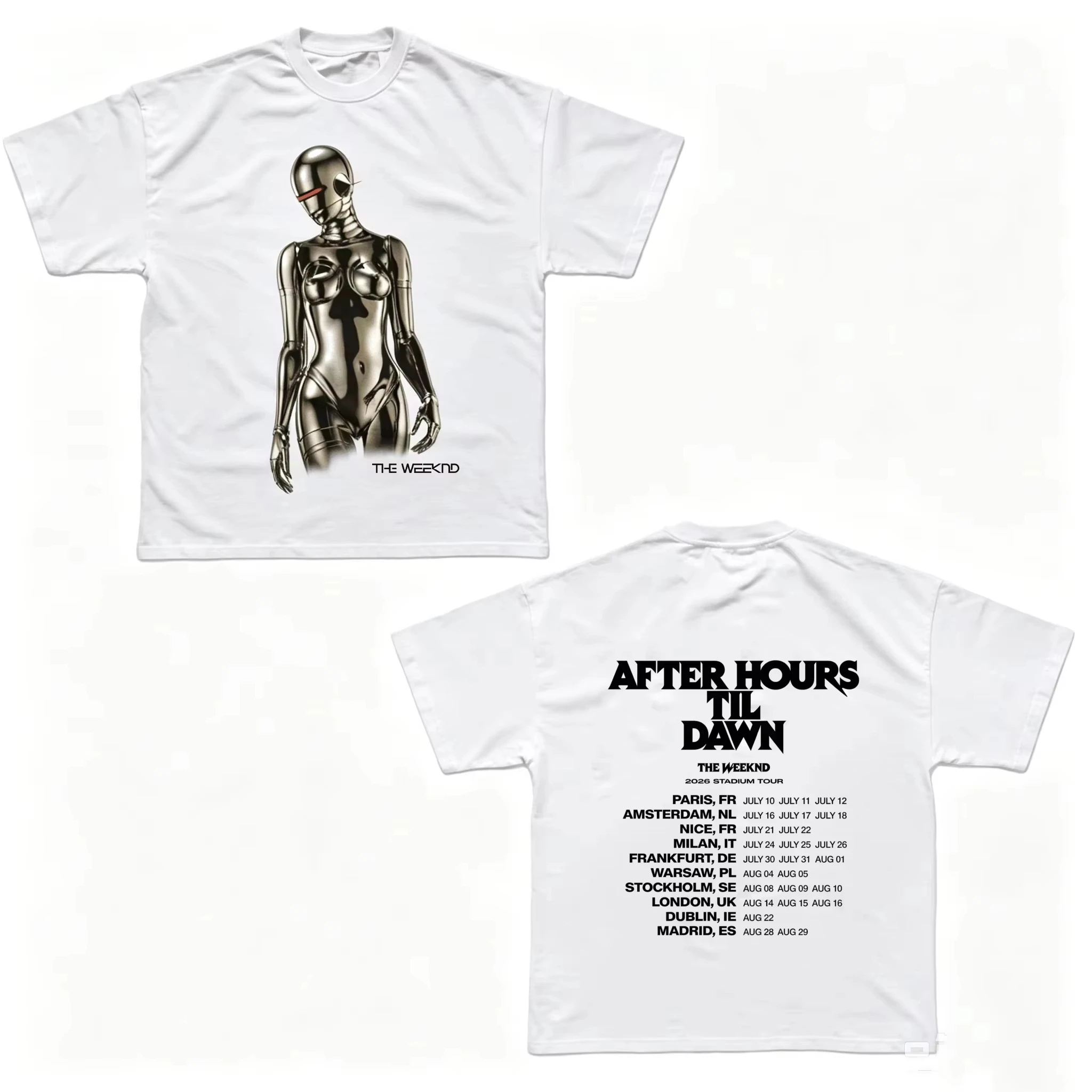 White Ex Machina The Weeknd After Hours Til Dawn Europe 2026 Tour Graphic Tee Cotton Mens Womens T-Shirt Vintage Streetwear