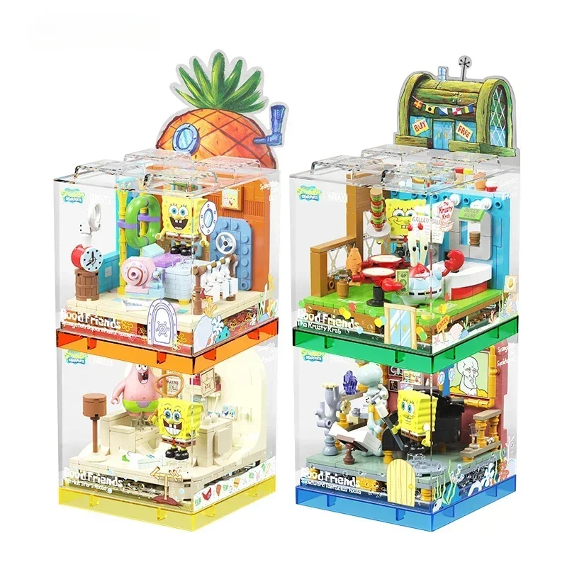 Spongebob Series Building Blocks Box Patrick Star Krusty Krab Squidward Tentacles Room Model Assembled Toy Ornaments kids Gift