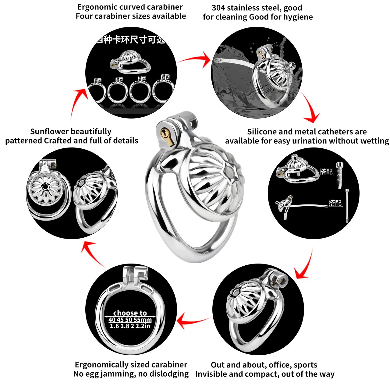 LICKER Stainless Steel Chastity Cage Device With Metal Silicone Catheter Penis Bondage Cock Cages Dick Lock BDSM Games For Men 4