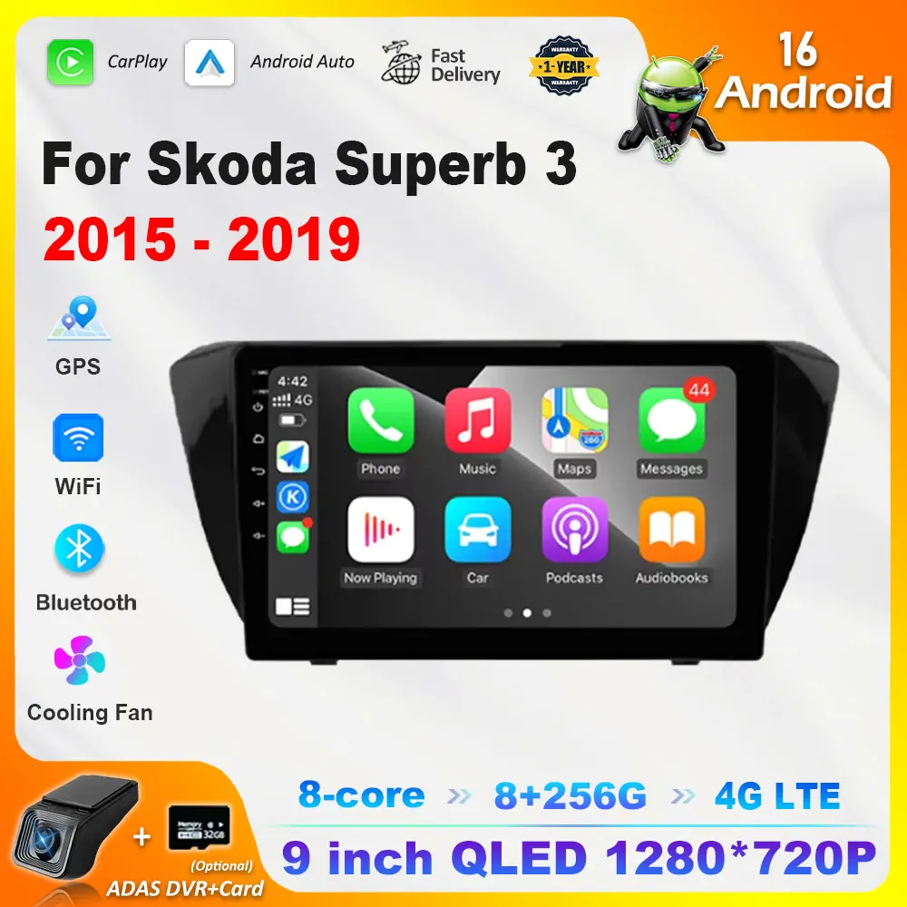 

Android 16 Carplay GPS Navi 10 дюймов для Skoda Superb 3 2015-2019 Автомобильный видеомультимедийный плеер Bluetooth WiFi Сенсорный экран 4G