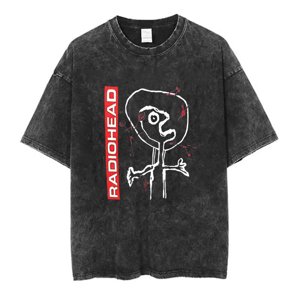 

2025 Radiohead Rock Camisetas Hombre футболка с принтом мужская футболка с коротким рукавом Высококачественная винтажная стирка футболка мужская одежда
