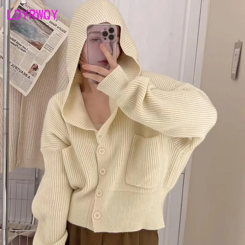 French retro hooded knit cardigan female autumn/winter sweater outerwear female