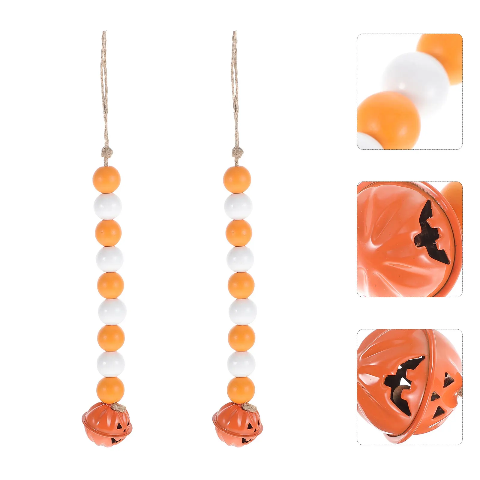 

2 Pcs Pumpkin Bell Pendant Decorative Beads Wood Beaded Garland Autumn Halloween Garlands Cotton Rope Farmhouse Beading