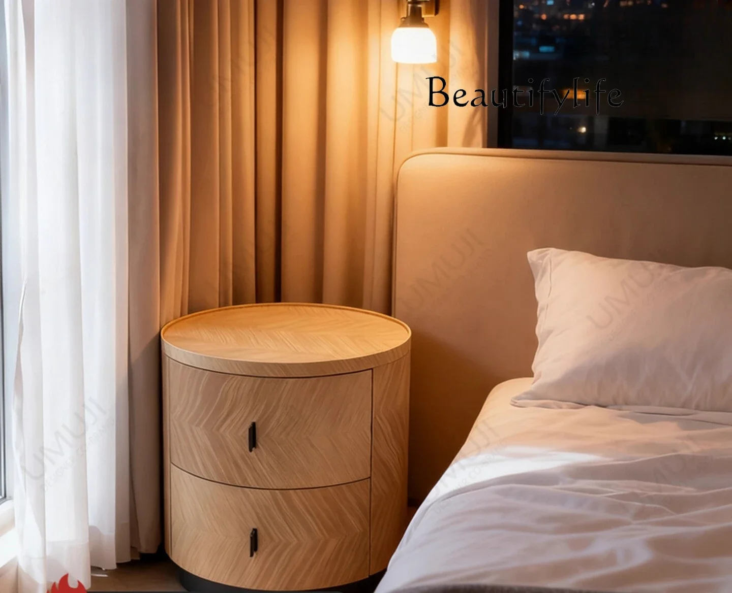 Bj moderna mesa de cabeceira nordic quarto armário de armazenamento de madeira maciça redonda designer mesa de cabeceira minimalista