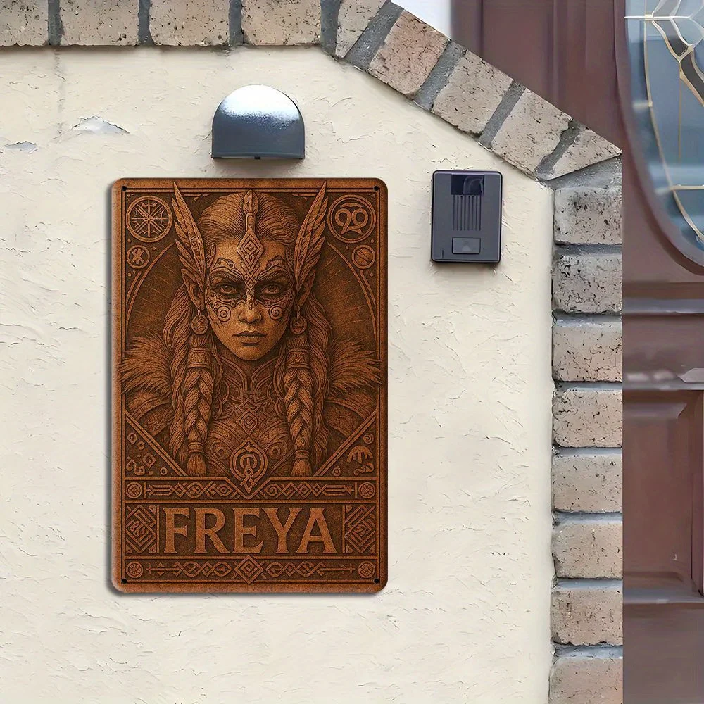 علامة Freya Goddess المعدنية - ديكور الأساطير الشمالية مقاس 20 × 30 سم للمساحات البوهيمية #6