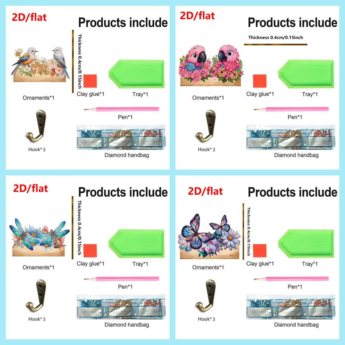 2D/flat 1 Piece Diamond Painting kit hook bird, Butterfly pattern Wooden material Suitable for home wall Decoration, item Storag - view 5