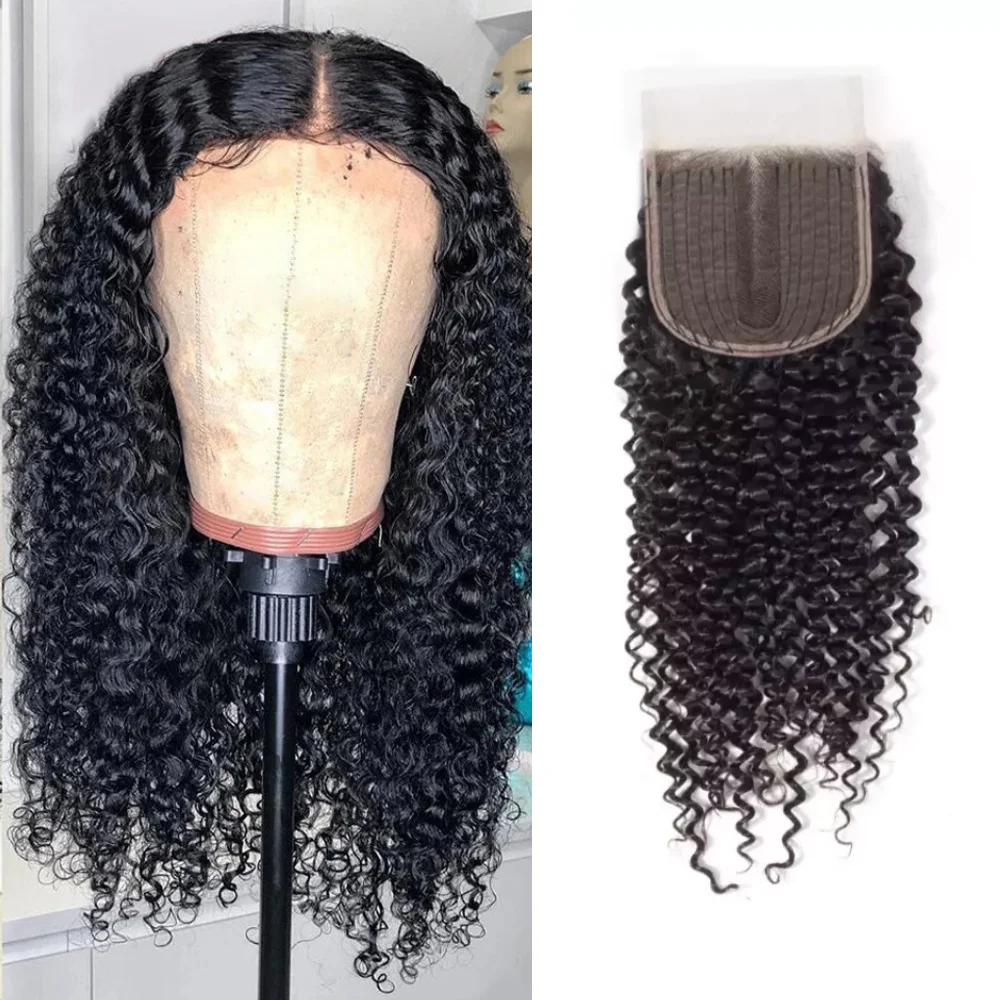 Sapphire Brazilian Kinky Curly Hair Lace Closure 4x1 T Middle Part Transparent Lace Human Hair Swiss Lace Closure Natural