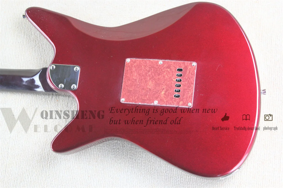 Classic Electric Guitar, ERN Metal Red Guitar, Small Tremolo Bridge, Red Pearl Pickups, Chrome Button, Active Battery Ca