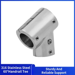 Alastin 3 Way 60 Degree Handrail Tee Fitting 316 Stainless Steel Boat Marine Fitting Rail Connector Split For 22mm / 25mm Tube