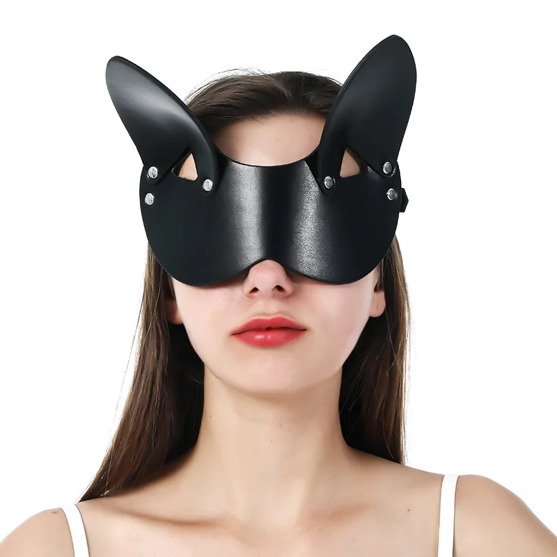 Masque de chat demi-visage en cuir PU pour adultes, masque de cosplay sexy, masque de fête Tim ade, jouets punk, costume d'Halloween 7.0