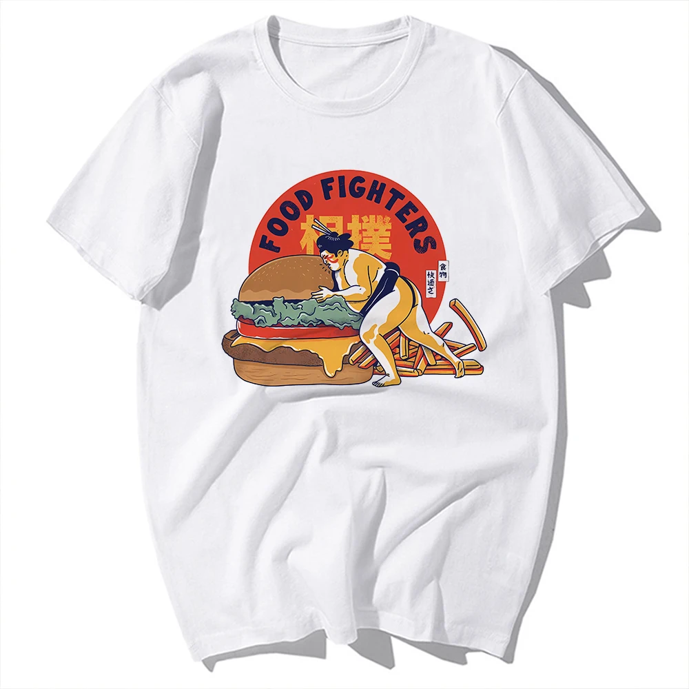Hamburger Sumo Wrestler Burger Fries Funny T-Shirt,Men Daily Short Sleeve Casual T-Shirt Unisex,Breathable Print No-cracking