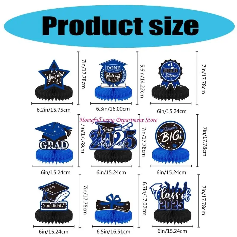 Pack Of 9 Graduation Season Honeycomb Table Decorations For Parties And Celebration In Elegant Bright Color