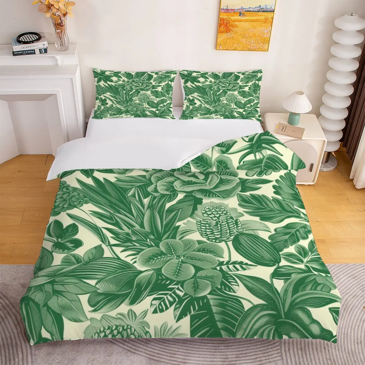 Juego de edredón de piña con flores de gran tamaño, juego de cama decorativo para habitación