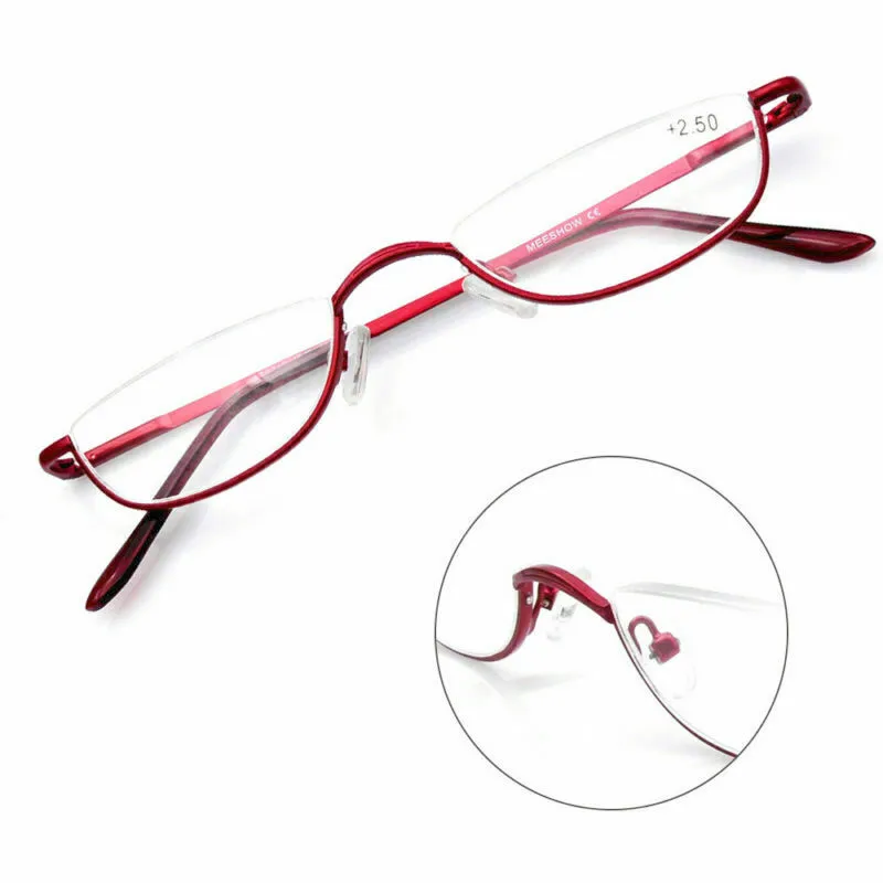 Vintage Reading Glasses Portable High-definition Metal Spring Hinges Half Moon Semi Rimless Readers Optical Spectacle Eyeglass