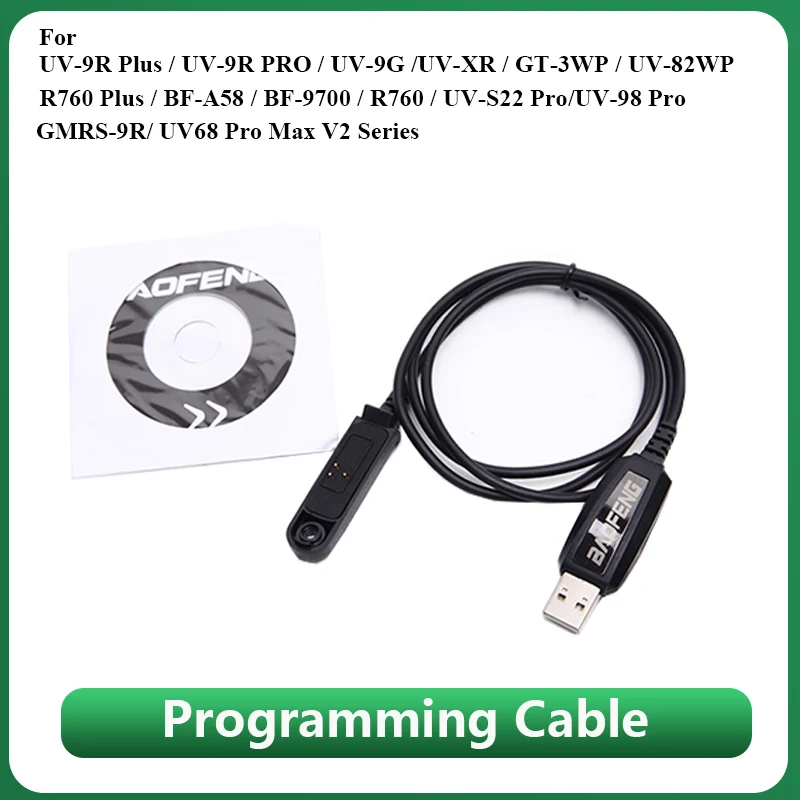 

UV-68 Pro Max V2 USB-кабель для программирования для UV-9R Pro Plus BF-9700 UV-S22 Pro UV-98 GMRS-9R Водонепроницаемые радиостанции USB-кабель для передачи данных Диск