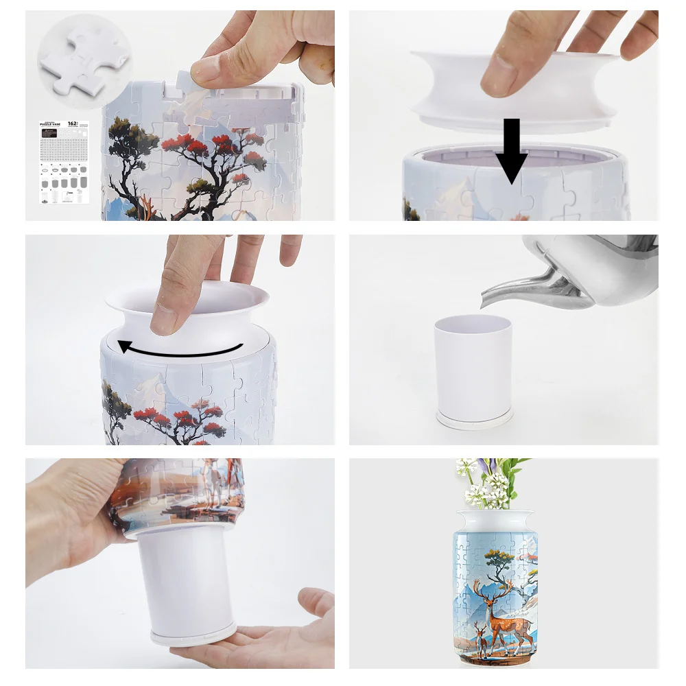 ثلاثية الأبعاد لغز زهرة زهرية لترتيب الزهور الإبداعية DIY بها بنفسك زهرة زهرية ثلاثية الأبعاد لغز زهرية زجاجات مقاومة للماء ديكور المنزل