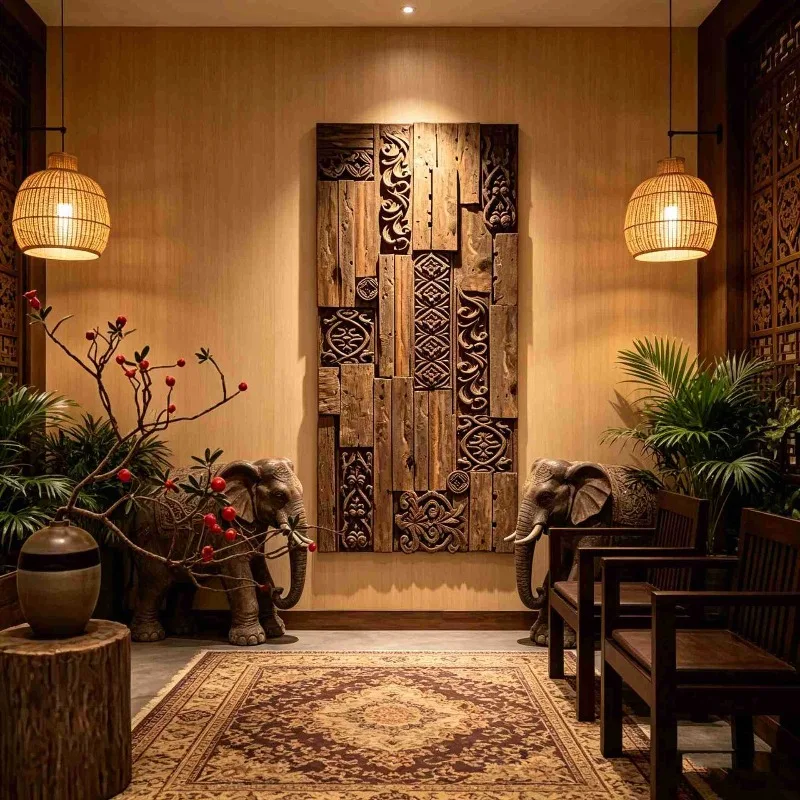 Retro wood restaurant decorative painting log texture Bistro B & B mural imitation wood grain painting