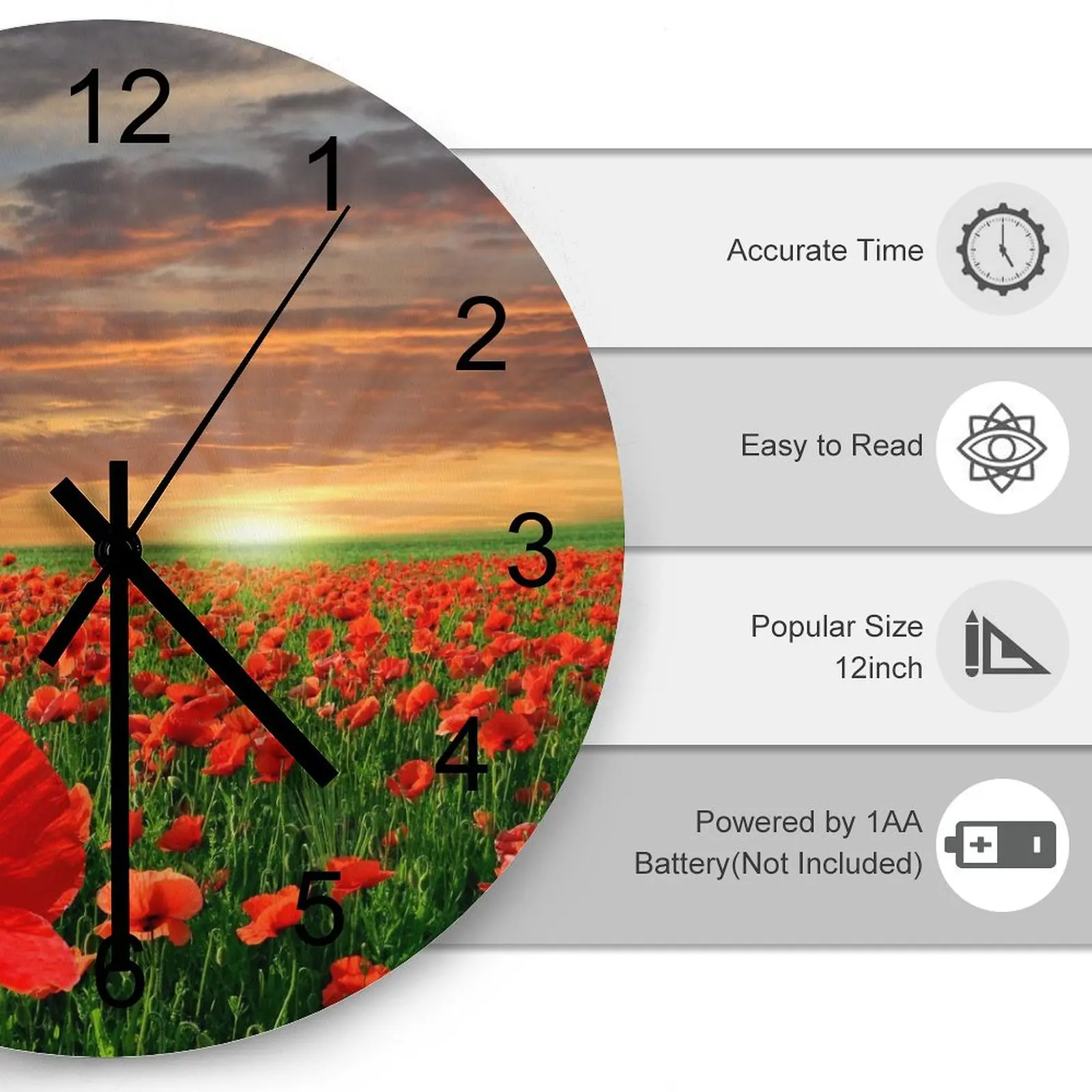 Kitchen Wall Clock Stunning nature Clocks 12 inch Silent Wood Round Multicolor Wall Mounted Sporty