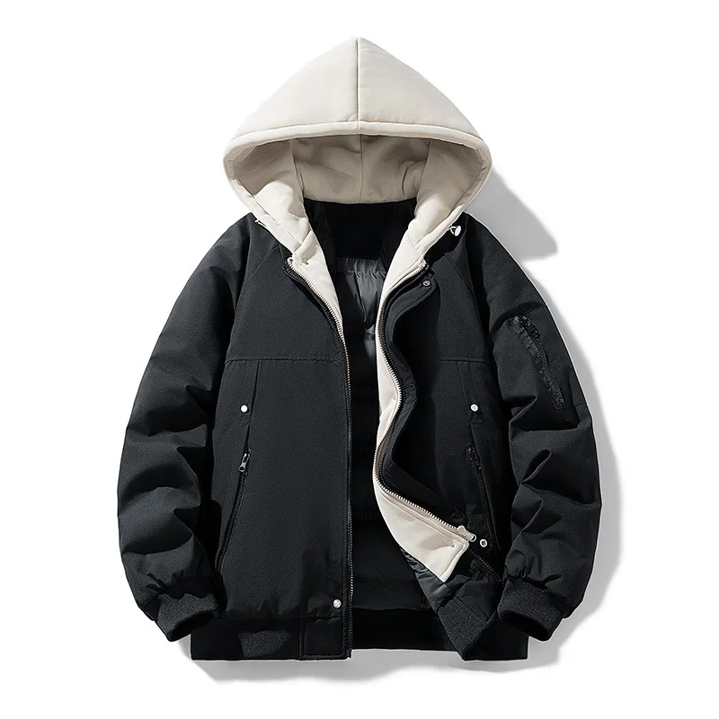 

New Cotton Jacket Fake Two-Piece Korean Style Hooded Thickened Cotton Coat Sports Casual Jacket Men's Cotton Jacket