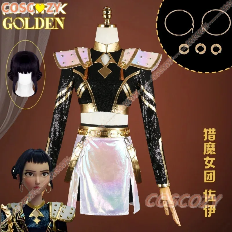 

KPop Demon Hunters Zoey Косплей Костюм Парик Черное Золото Сценический Наряд Униформа Охотница Хэллоуин Вечеринка Женщины Девушки Карнавальный Костюм